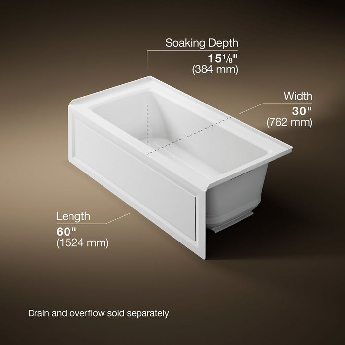 KOHLER K-1947-GHRA Archer 60" x 30" alcove Heated BubbleMassage air bath, right drain, white - view 4