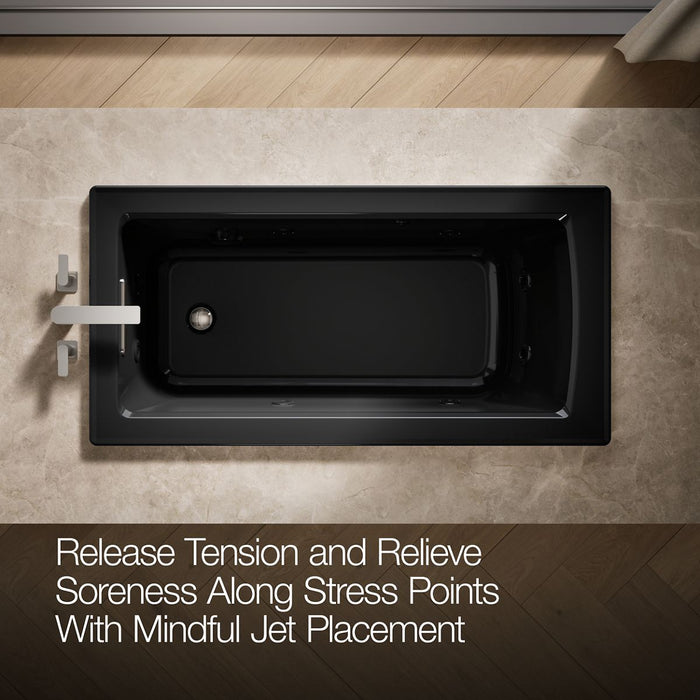 KOHLER K-1947-H Archer 60" x 30" drop-in whirlpool bath with heat and Comfort Depth design, black black - view 5