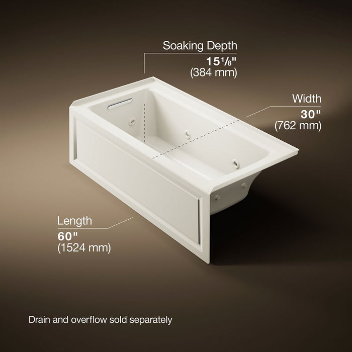 KOHLER K-1947-LA Archer 60" x 30" alcove whirlpool bath, left drain