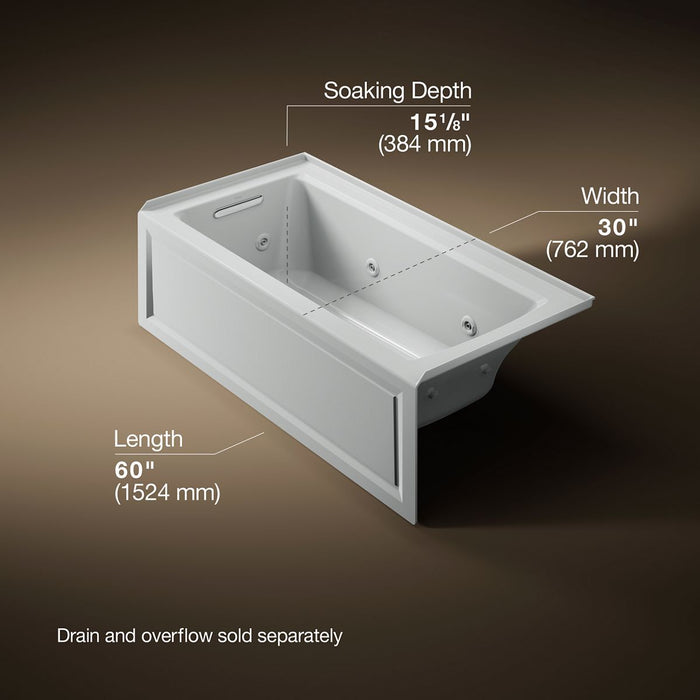 KOHLER K-1947-LA Archer 60" x 30" alcove whirlpool bath, left drain
