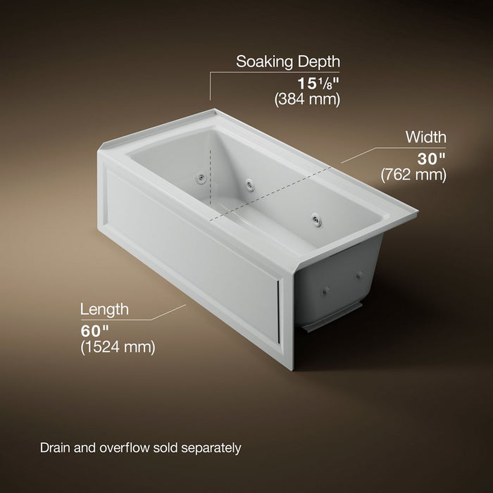 KOHLER K-1947-RA Archer 60" x 30" alcove whirlpool bath, right drain, ice grey - view 5