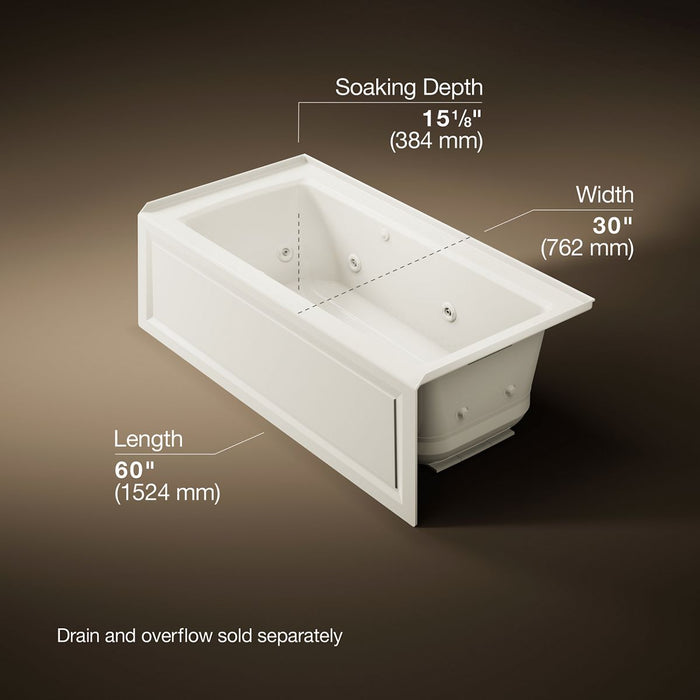 KOHLER K-1947-XGHRA Archer 60" x 30" alcove Heated BubbleMassage air bath and whirlpool, right drain