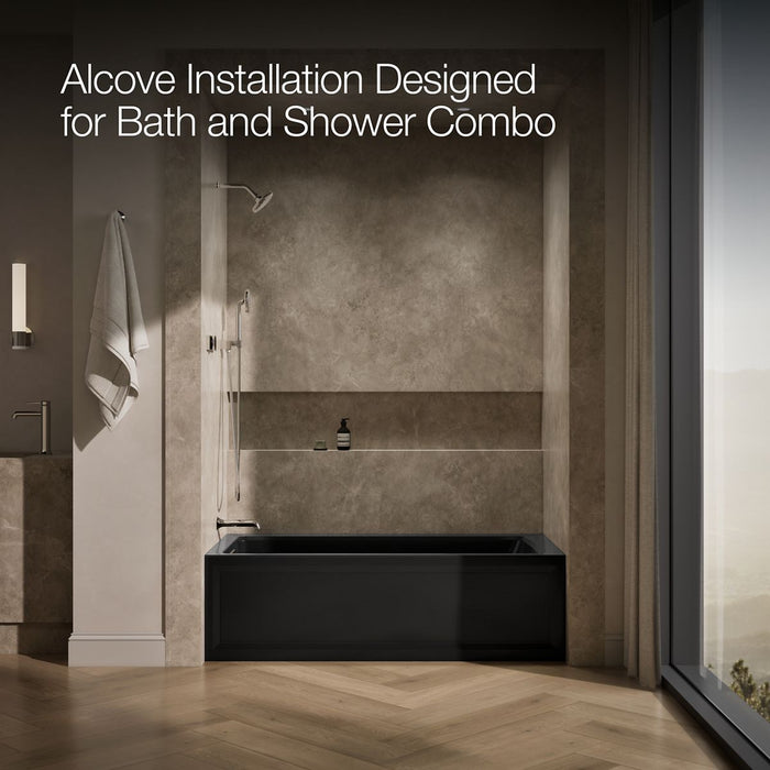 KOHLER K-1949-GHLA Archer 66" x 32" alcove Heated BubbleMassage air bath, left drain, black black - view 2