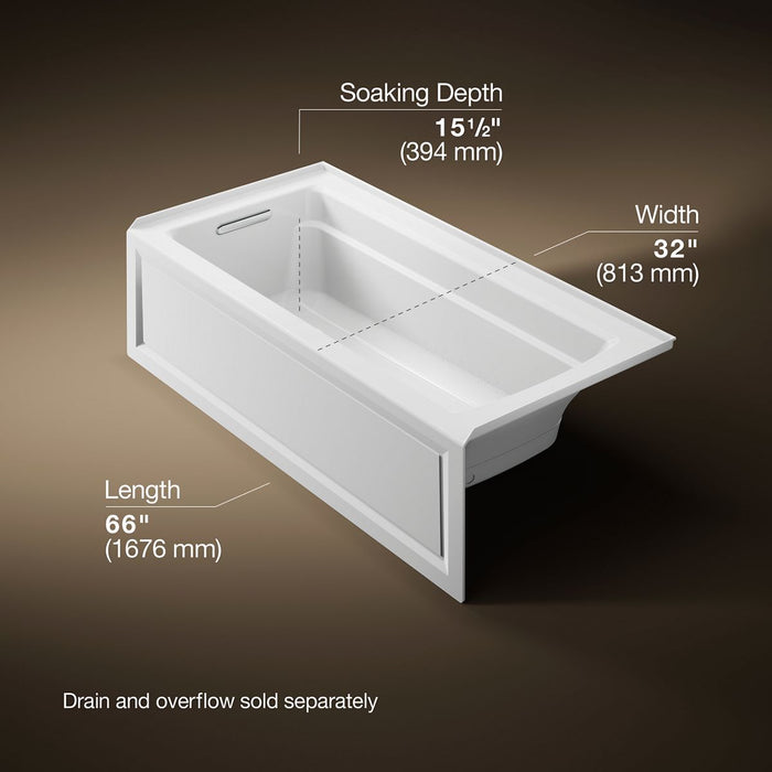 KOHLER K-1949-GHLA Archer 66" x 32" alcove Heated BubbleMassage air bath, left drain, white - view 5