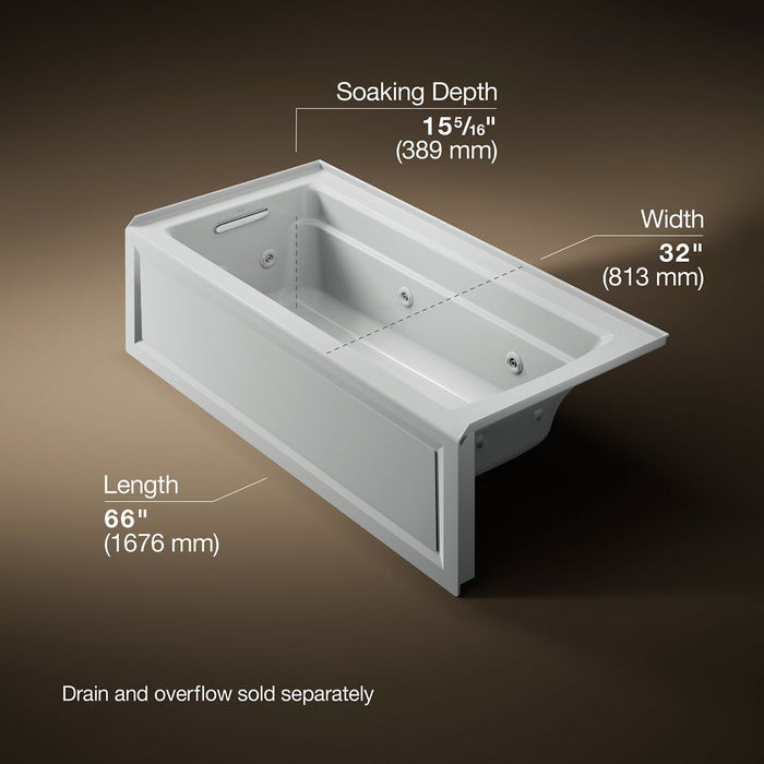 KOHLER K-1949-HLA Archer 66" x 32" alcove heated whirlpool, left hand, ice grey - view 4