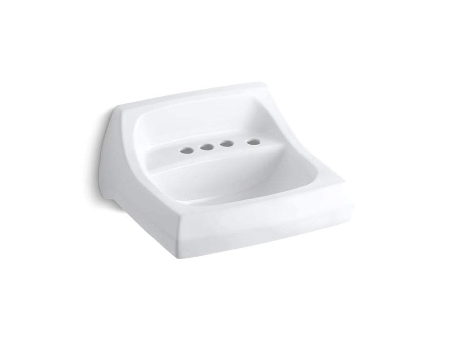 KOHLER K-2005-R Kingston 21-1/4" x 18-1/8" wall-mount/concealed arm carrier bathroom sink with 4" centerset faucet holes and right-hand soap dispenser hole