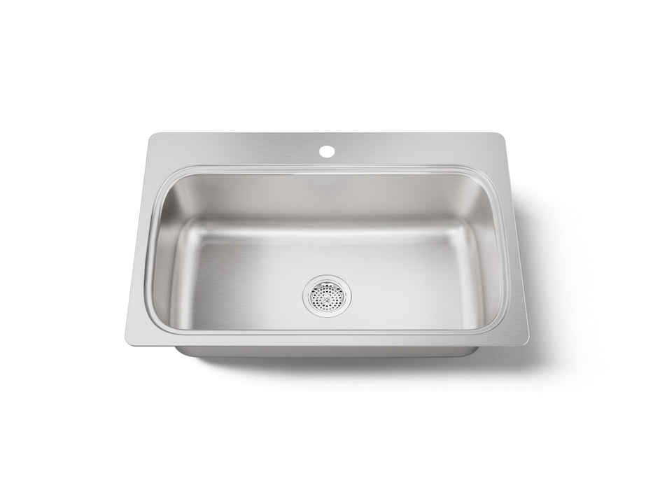 KOHLER K-20060-1 Verse 33" top-mount single-bowl kitchen sink, stainless steel