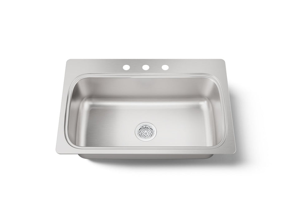 KOHLER K-20060-3 Verse 33" top-mount single-bowl kitchen sink, stainless steel