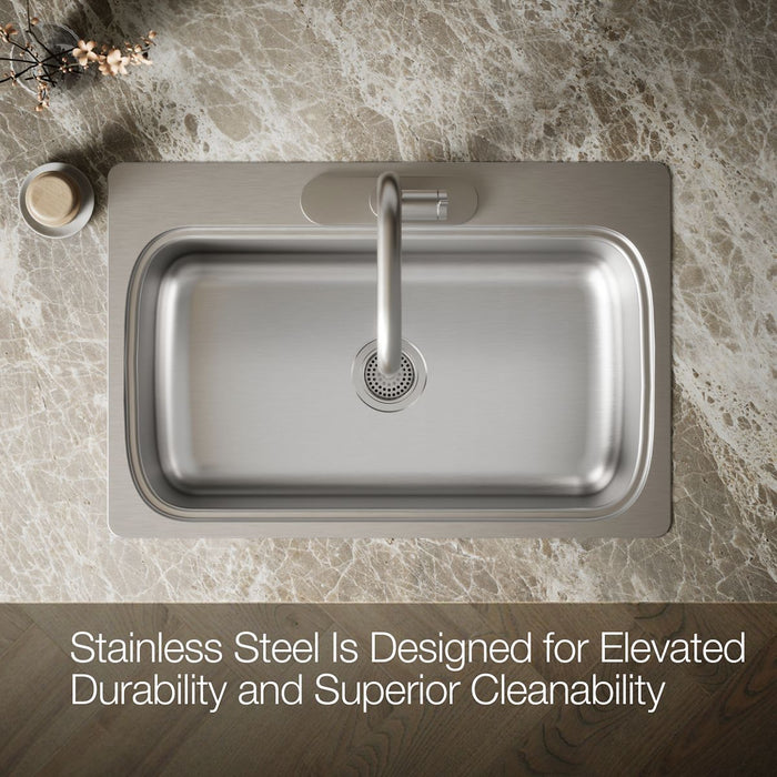 KOHLER K-20060-3 Verse 33" top-mount single-bowl kitchen sink, stainless steel - view 4