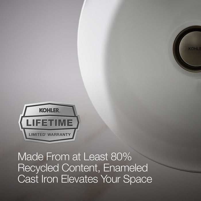 KOHLER K-20211 Iron Plains 12" round drop-in/undermount/vessel bathroom sink, white - view 2