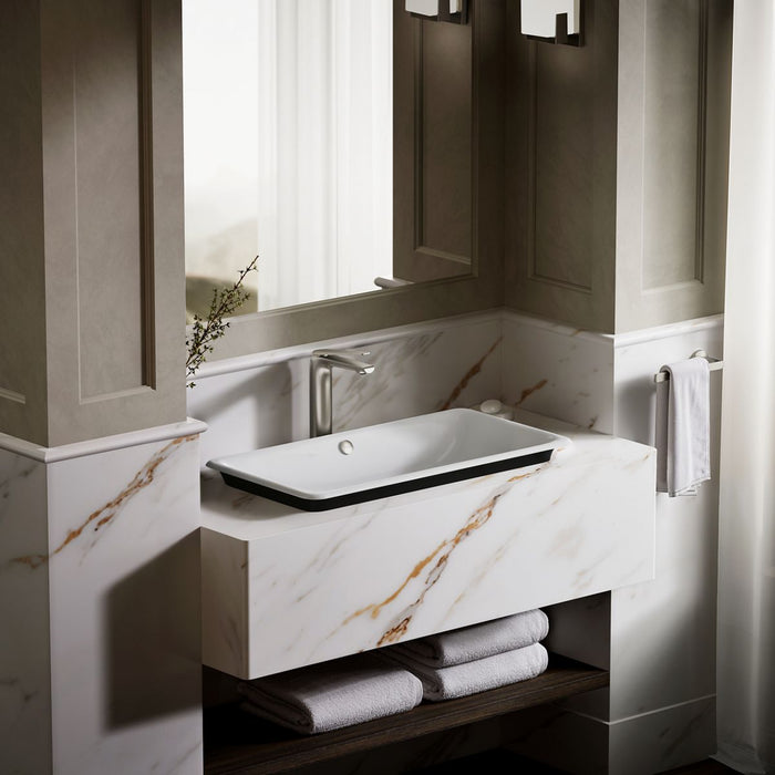 KOHLER K-20212-P5 Iron Plains 30" rectangular drop-in/undermount/vessel bathroom sink with Iron Black painted underside,...