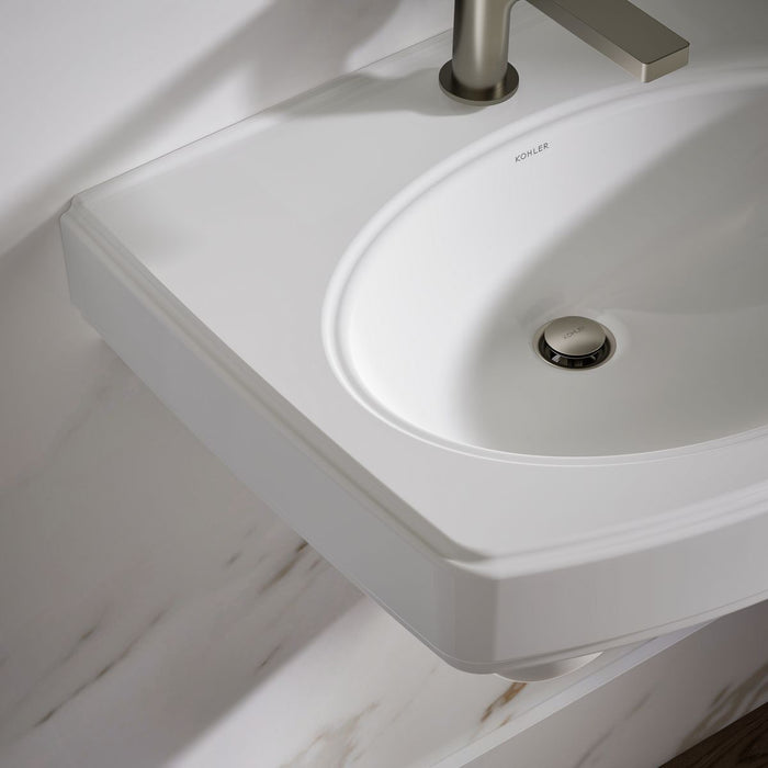 KOHLER K-2035-1 Pinoir 22" Oval Wall-mount Bathroom Sink, White - Shows close up detail of product in room