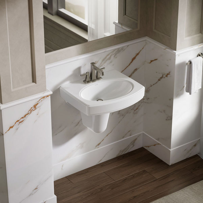 KOHLER K-2035-4 Pinoir 22" Oval Wall-mount Bathroom Sink with Glazed Underside, White - image focused on single product story