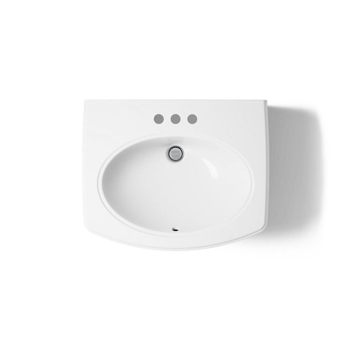 KOHLER K-2035-4 Pinoir 22" Oval Wall-mount Bathroom Sink with Glazed Underside, White - top view of product