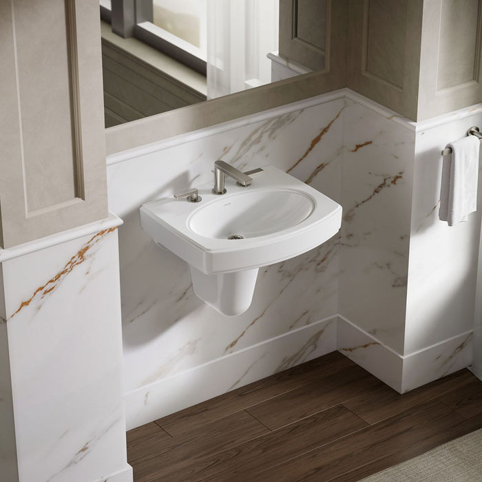 KOHLER K-2035-8 Pinoir 22" Oval Wall-mount Bathroom Sink, White - image focused on single product story