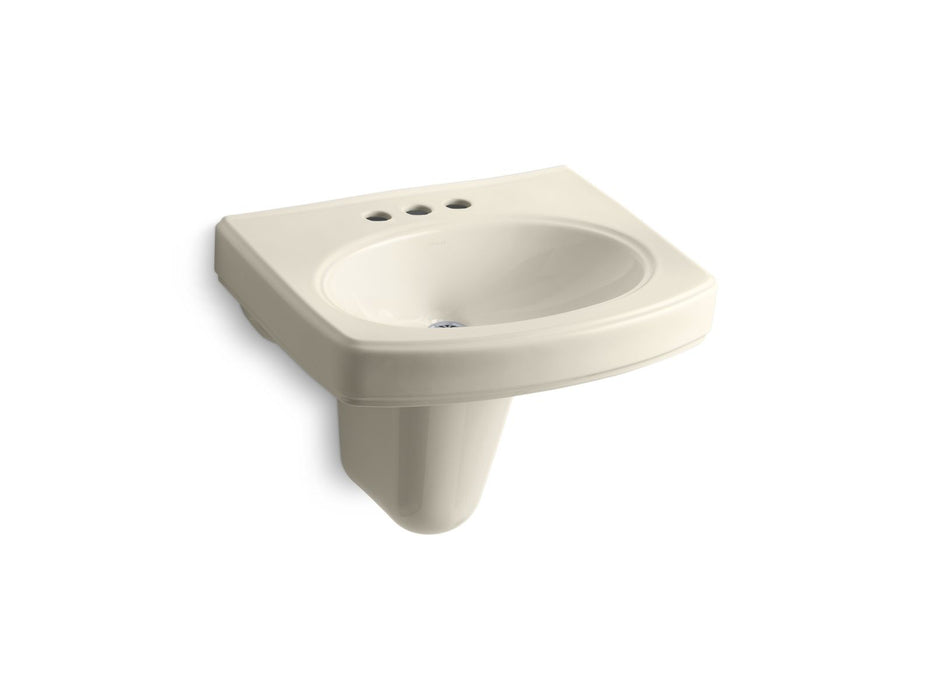 KOHLER K-2035-4 Pinoir 22" oval wall-mount bathroom sink with glazed underside, almond