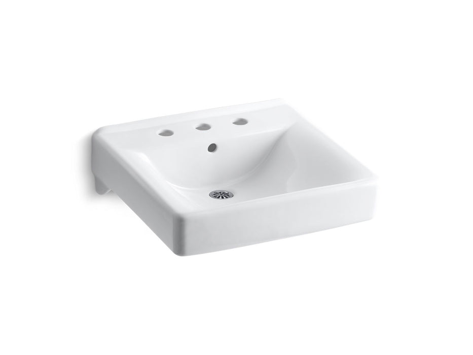 KOHLER K-2053 Soho 20" x 18" wall-mount/concealed arm carrier bathroom sink with 8" widespread faucet holes, white