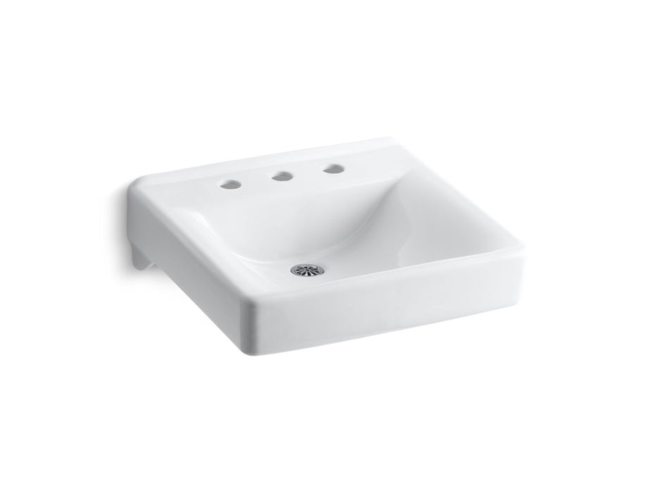 KOHLER K-2053-N Soho 20" x 18" wall-mount/concealed arm carrier bathroom sink with 8" widespread faucet holes, white