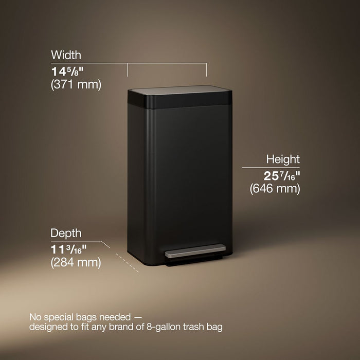 KOHLER K-20941 8-gallon loft stainless steel step trash can, black stainless - view 4
