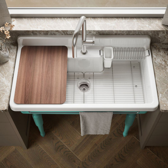 KOHLER K-21103-1HPSG Farmstead 45" top-/wall-mount single-bowl workstation farmhouse kitchen sink, 150th spring green -...