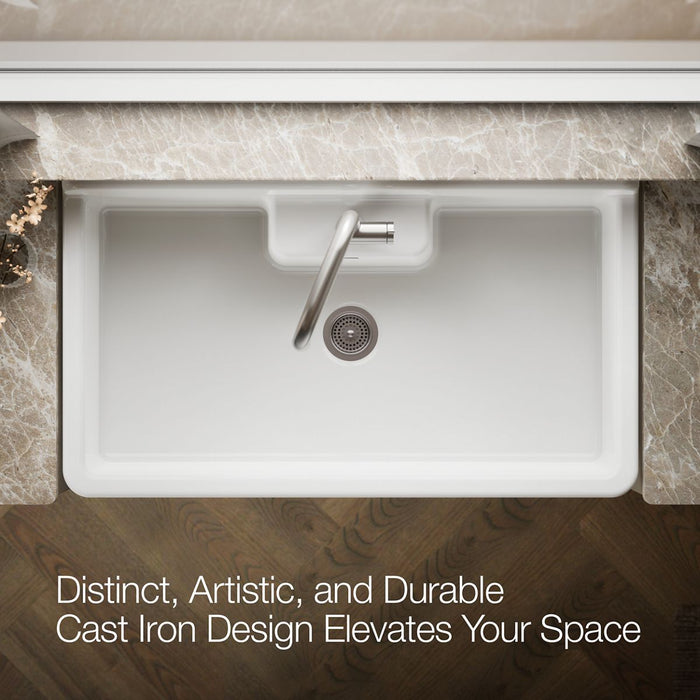 KOHLER K-21103-1HW Farmstead 45" top-/wall-mount single-bowl workstation farmhouse kitchen sink, white - view 3