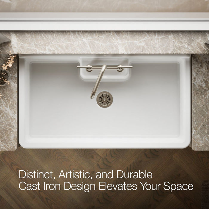 KOHLER K-21103-2HP5 Farmstead 45" top-/wall-mount single-bowl workstation farmhouse kitchen sink, white - view 4