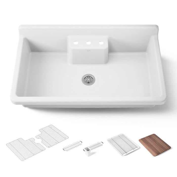 KOHLER K-21103-3HW Farmstead 45" top-/wall-mount single-bowl workstation farmhouse kitchen sink