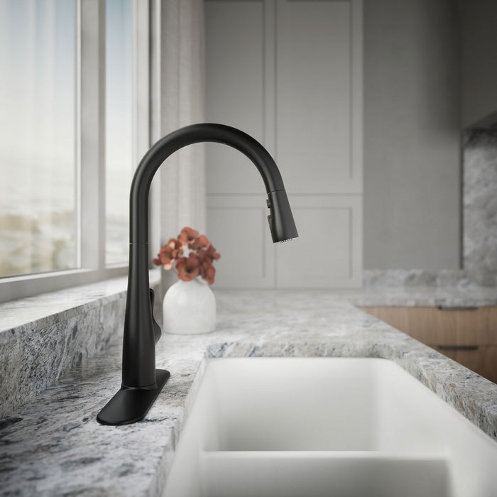 KOHLER K-22036 Simplice Touchless pull-down kitchen sink faucet with three-function sprayhead, matte black - view 2