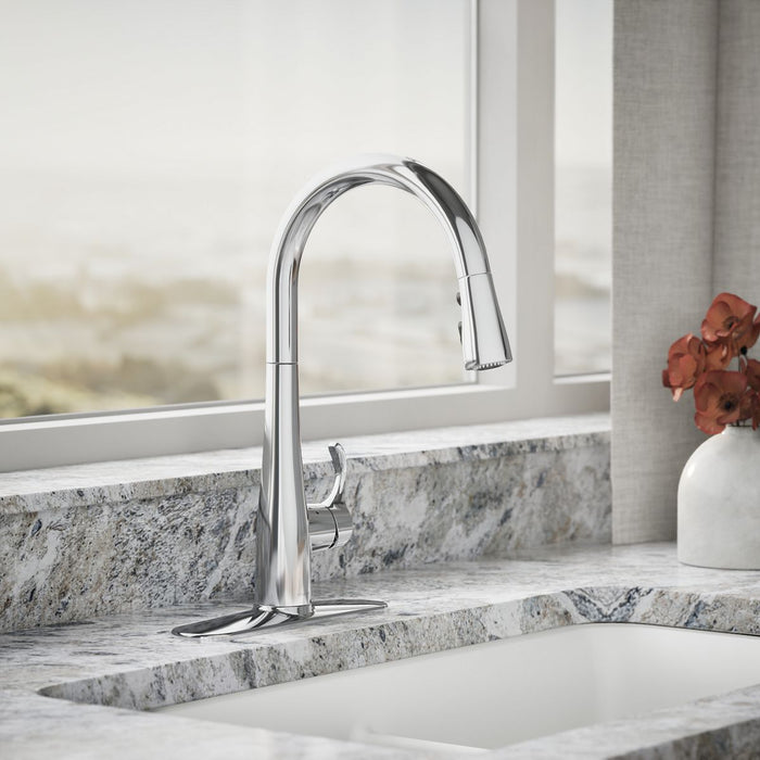 KOHLER K-22036 Simplice Touchless pull-down kitchen sink faucet with three-function sprayhead, polished chrome - view 3
