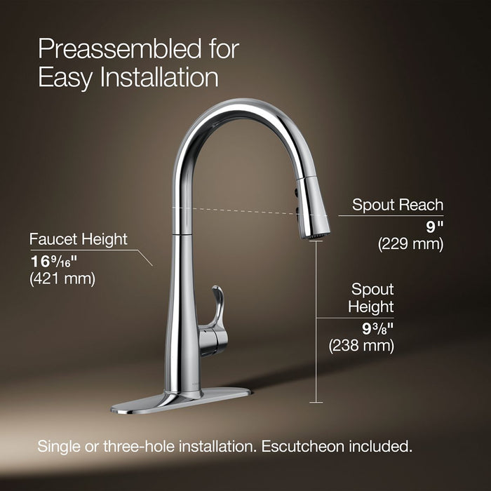 KOHLER K-22036 Simplice Touchless pull-down kitchen sink faucet with three-function sprayhead, polished chrome - view 5