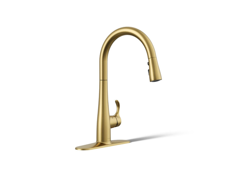 KOHLER K-22036 Simplice Touchless pull-down kitchen sink faucet with three-function sprayhead, vibrant brushed moderne brass