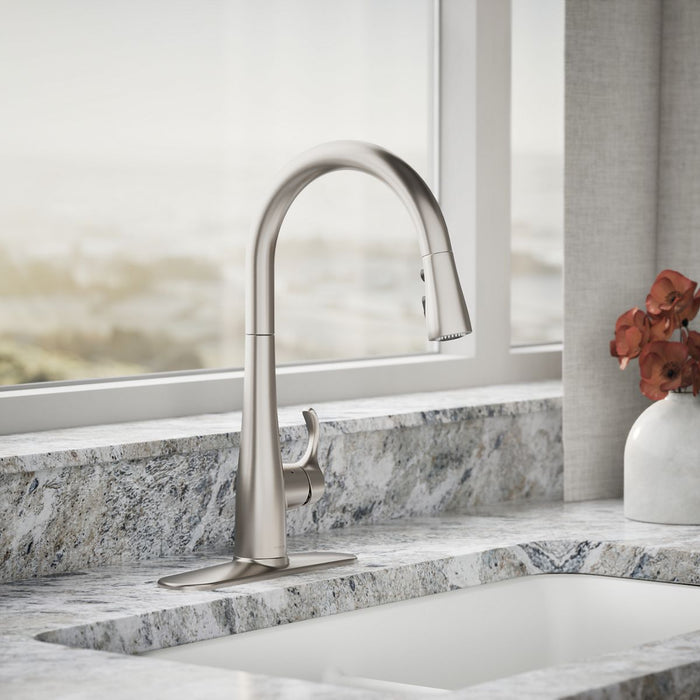 KOHLER K-22036 Simplice Touchless pull-down kitchen sink faucet with three-function sprayhead, vibrant stainless - view 3