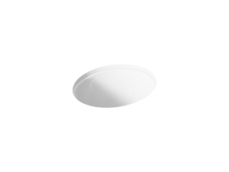 KOHLER K-2205-G Caxton 19-1/4" oval undermount bathroom sink with glazed underside, no overflow, white