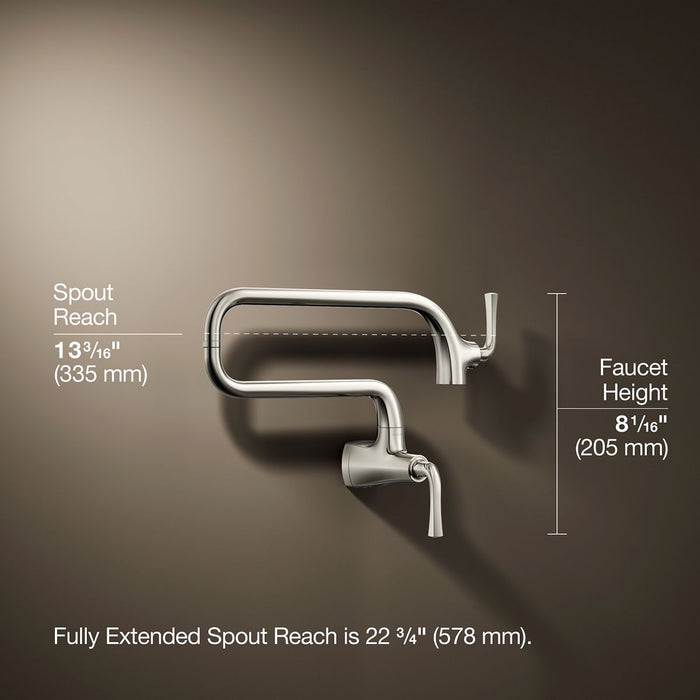 KOHLER K-22066 Graze Wall-mount pot filler, vibrant polished nickel - view 4