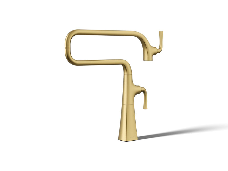KOHLER K-22067 Graze Deck-mount pot filler, vibrant brushed moderne brass