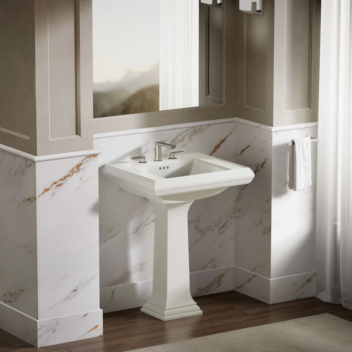 KOHLER K-2259-8 Memoirs Pedestal/console table bathroom sink basin with 8" widespread faucet holes, dune - view 4