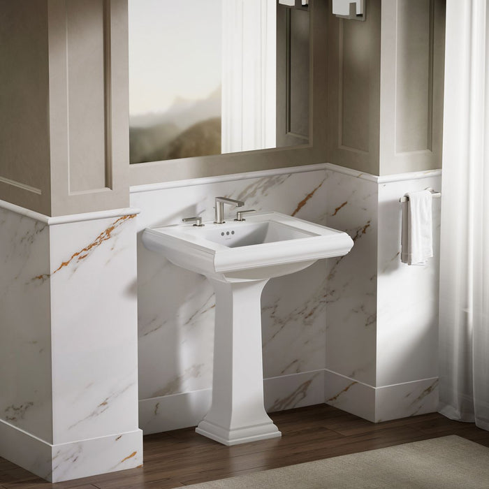 KOHLER K-2259-8 Memoirs Pedestal/console table bathroom sink basin with 8" widespread faucet holes, white - view 3