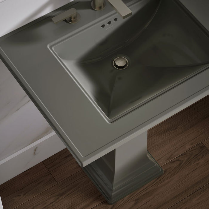 KOHLER K-2268-8 Memoirs Stately 30-3/4" Rectangular Pedestal Bathroom Sink, Thunder Grey - Shows close up detail of product i