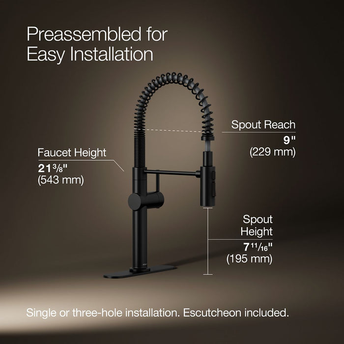 KOHLER K-22973 Crue Semi-professional kitchen sink faucet with three-function sprayhead, matte black - view 5