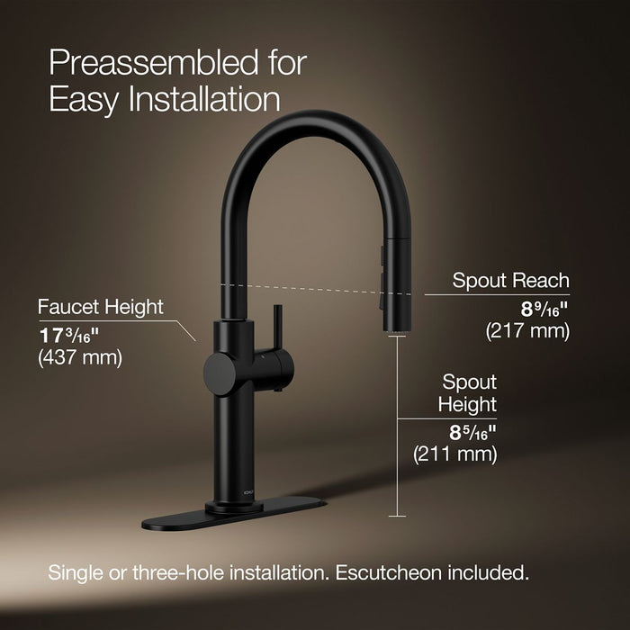 KOHLER K-22974 Crue Touchless pull-down kitchen sink faucet with three-function sprayhead
