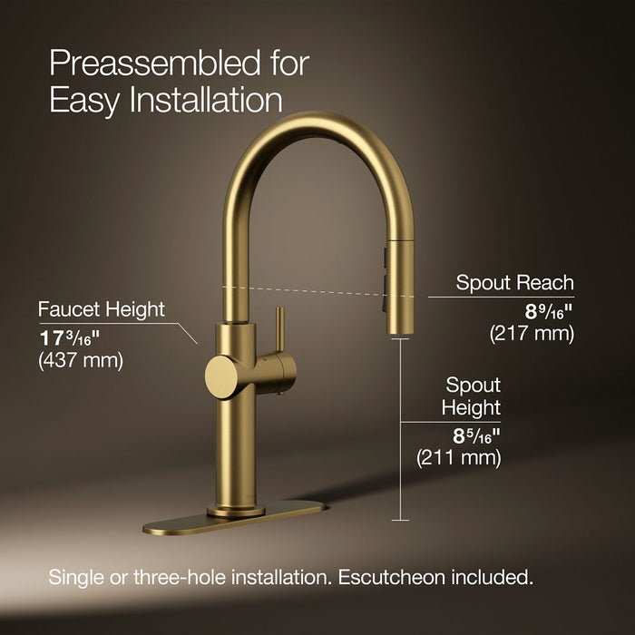 KOHLER K-22974 Crue Touchless pull-down kitchen sink faucet with three-function sprayhead