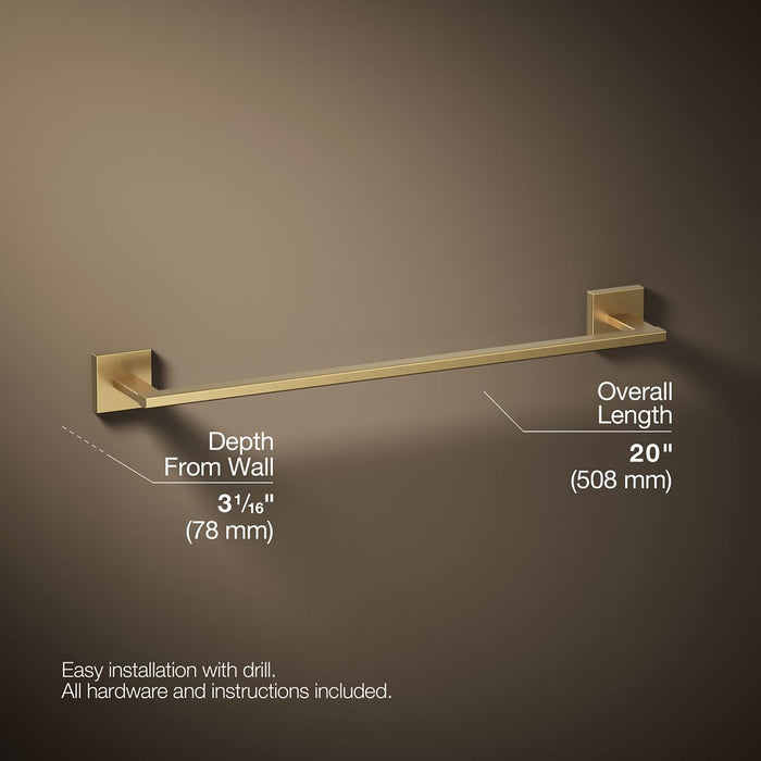 KOHLER K-23284 Square 18" towel bar, vibrant brushed moderne brass - view 4