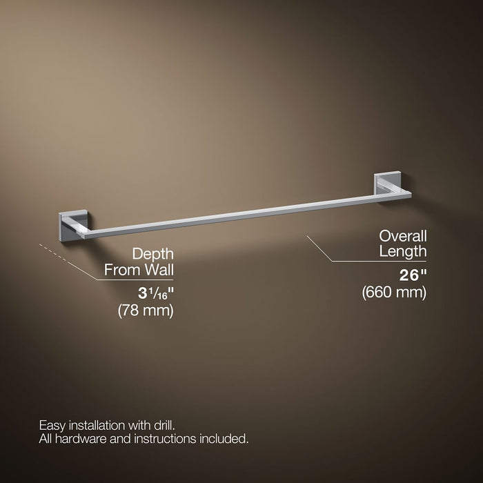 KOHLER K-23285 Square 24" towel bar, polished chrome - view 5