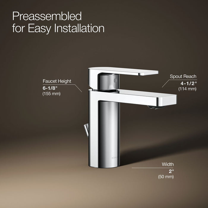KOHLER K-23472-4N Parallel Single-handle bathroom sink faucet, 0.5 gpm, polished chrome - view 4