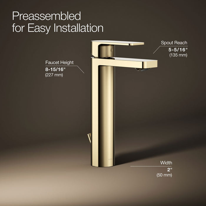 KOHLER K-23475-4K Parallel Tall single-handle bathroom sink faucet, 1.0 gpm, vibrant french gold - view 4