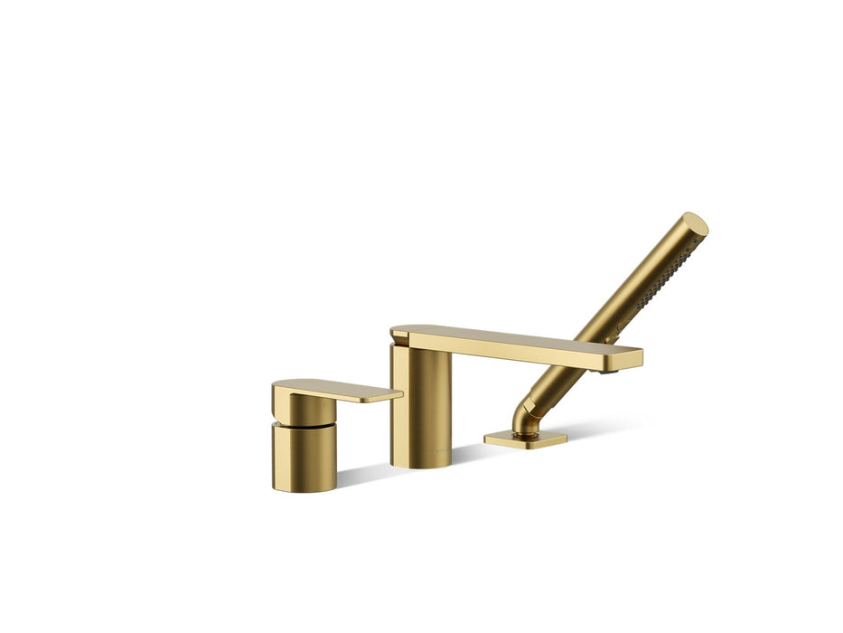 KOHLER K-23488-4 Parallel Deck-mount bath faucet with handshower, vibrant brushed moderne brass
