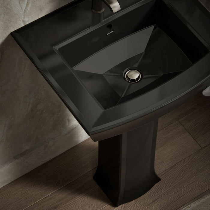 KOHLER K-2359-1 Archer 24" Rectangular Pedestal Bathroom Sink, Black Black - Shows close up detail of product in room