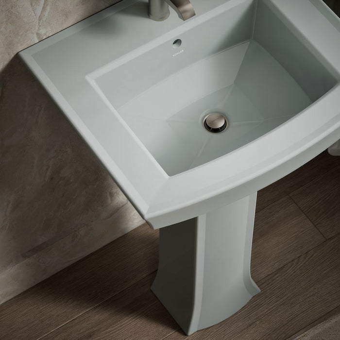 KOHLER K-2359-1 Archer 24" Rectangular Pedestal Bathroom Sink, Ice Grey - Shows close up detail of product in room