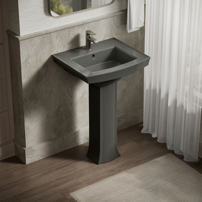 KOHLER K-2359-1 Archer 24" Rectangular Pedestal Bathroom Sink, Thunder Grey - image focused on single product story