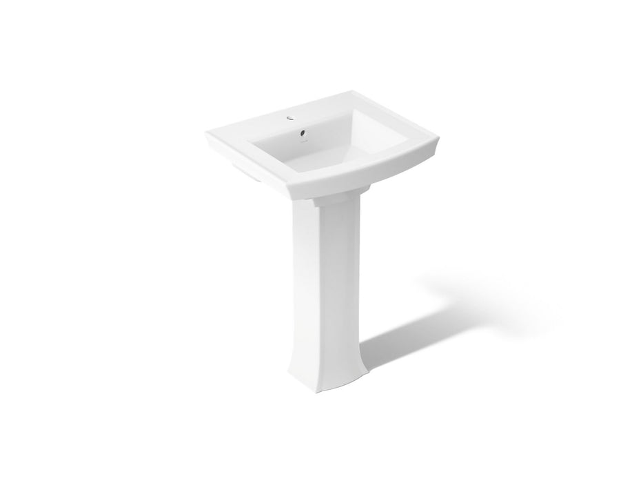 KOHLER K-2359-1 Archer 24" Rectangular Pedestal Bathroom Sink, White - 3/4 view of product